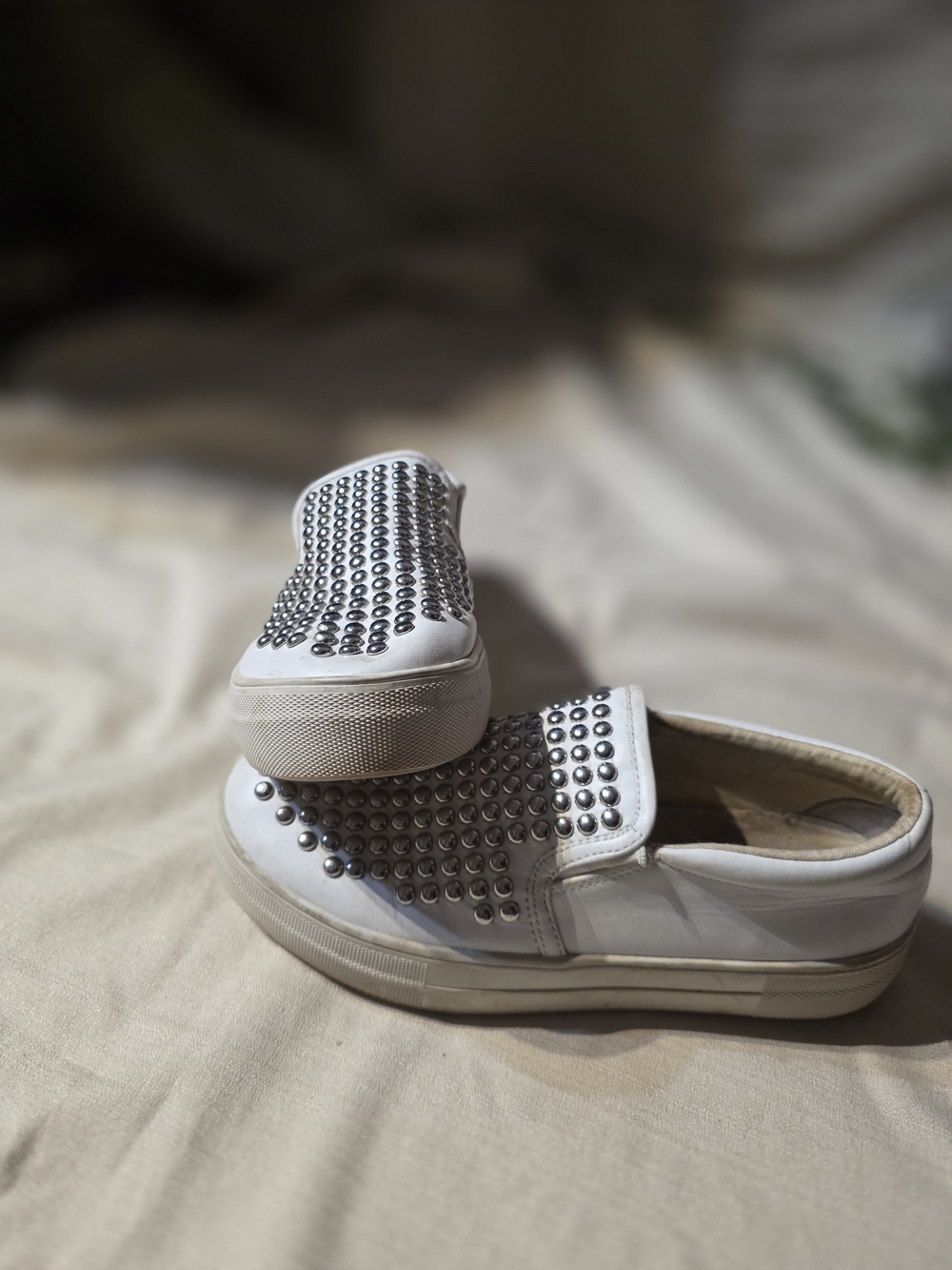 Steve Madden White Studded Slip-On Sneakers